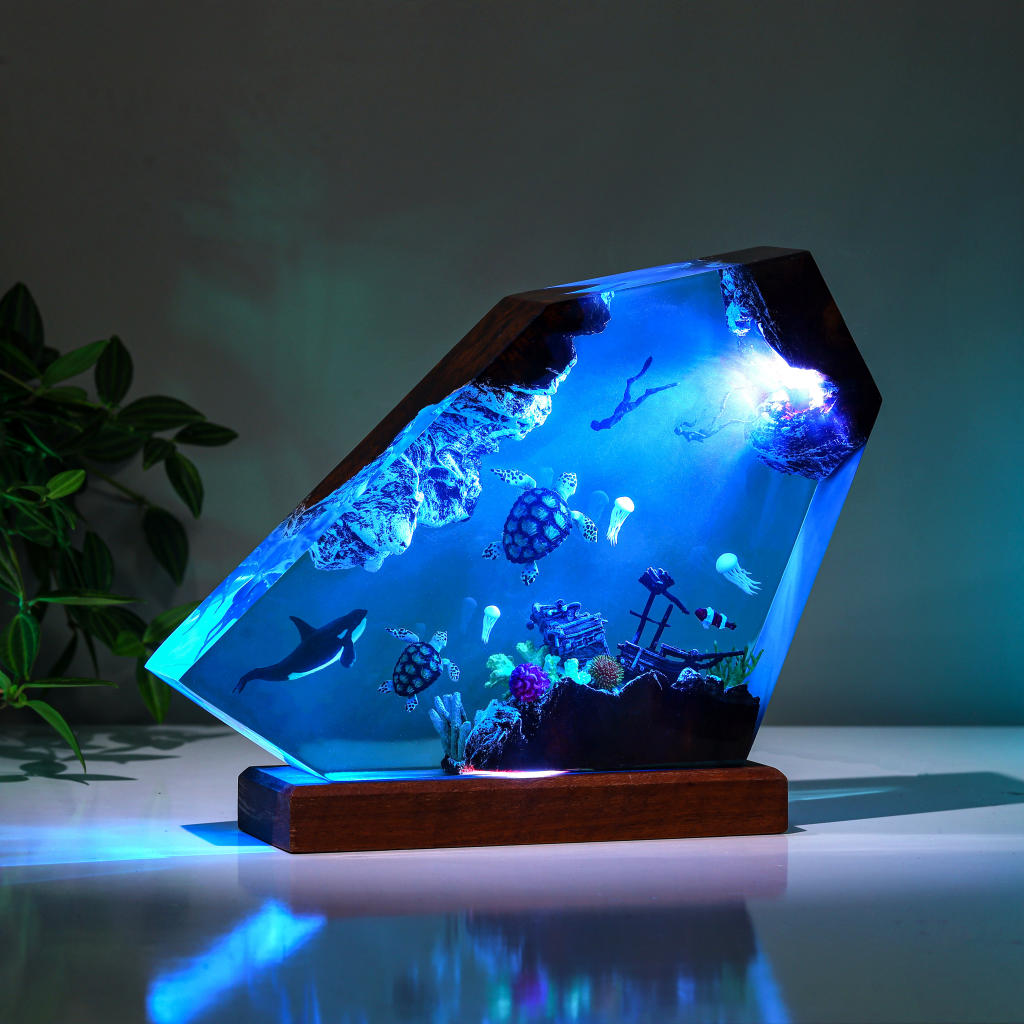 Orca and divers night light