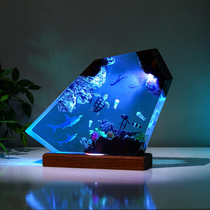 Orca and divers night light