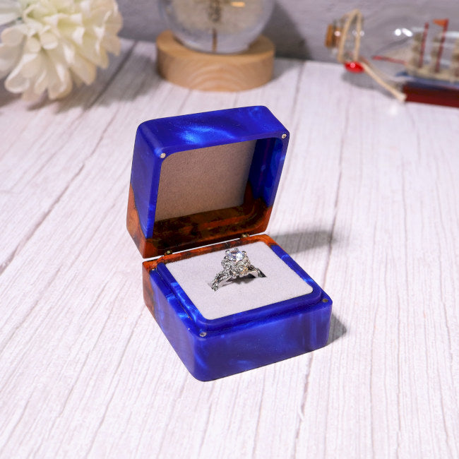 Square Navy Blue Wedding Engagement Ring Box