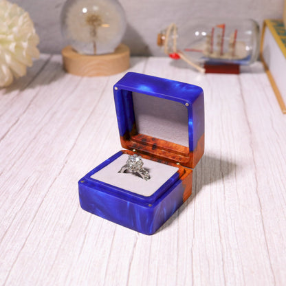 Square Navy Blue Wedding Engagement Ring Box