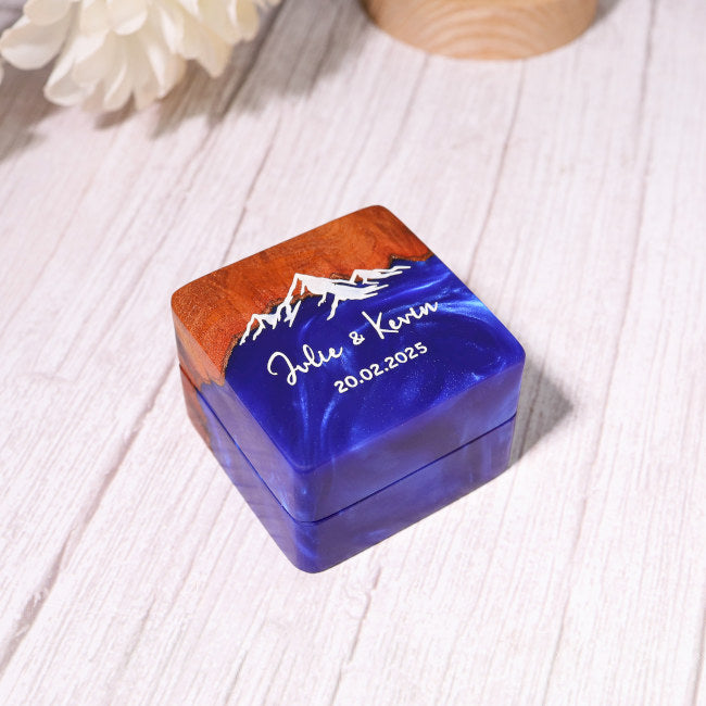 Square Navy Blue Wedding Engagement Ring Box