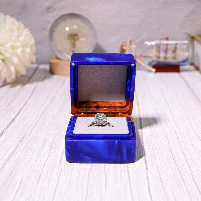 Square Navy Blue Wedding Engagement Ring Box