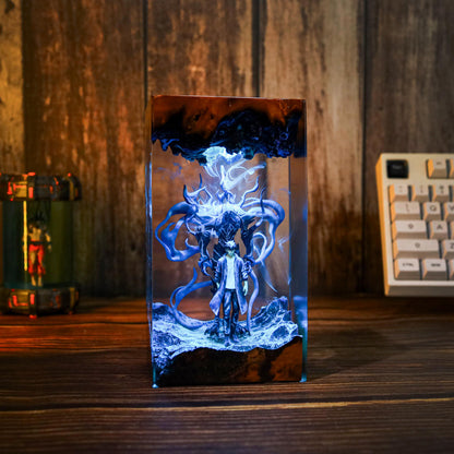 Dark Fantasy Warrior & Shadow Creature Resin lamp