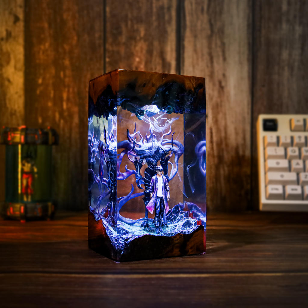 Dark Fantasy Warrior & Shadow Creature Resin lamp