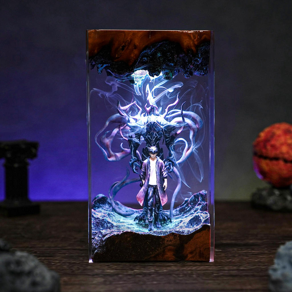 Dark Fantasy Warrior & Shadow Creature Resin lamp