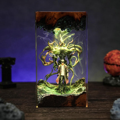Dark Fantasy Warrior & Shadow Creature Resin lamp