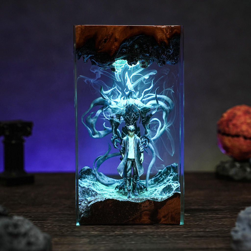 Dark Fantasy Warrior & Shadow Creature Resin lamp