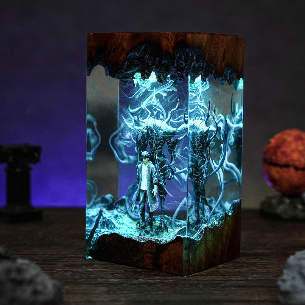 Dark Fantasy Warrior & Shadow Creature Resin lamp