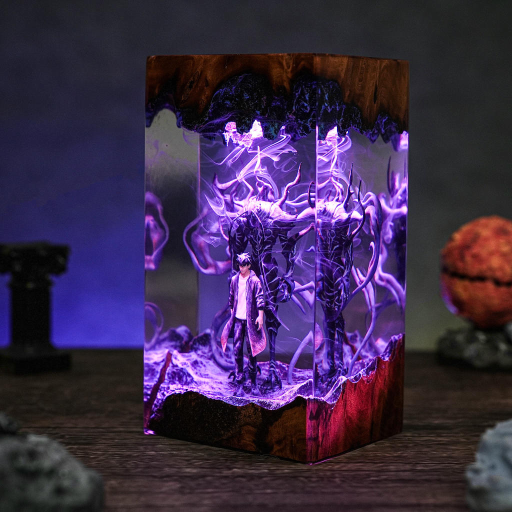 Dark Fantasy Warrior & Shadow Creature Resin lamp