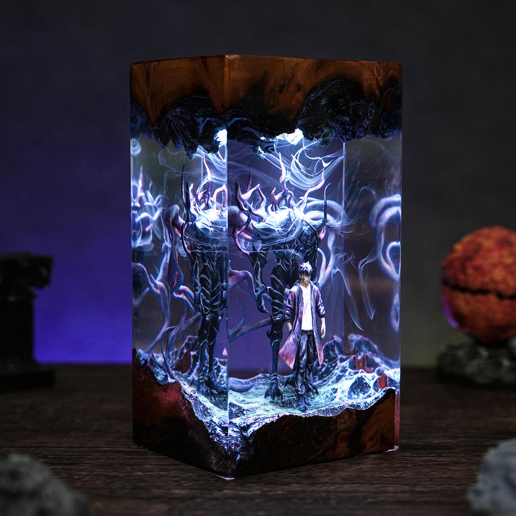 Dark Fantasy Warrior & Shadow Creature Resin lamp
