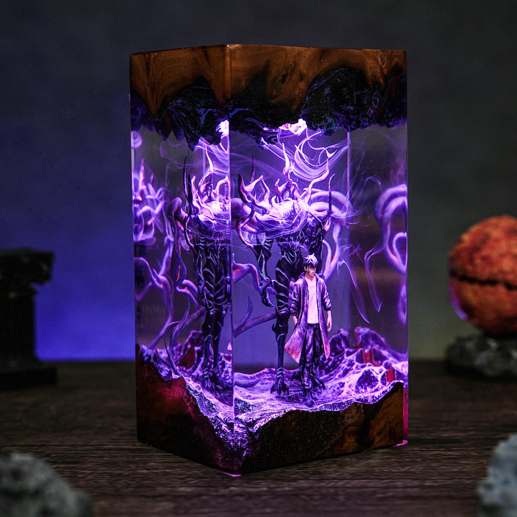 Dark Fantasy Warrior & Shadow Creature Resin lamp