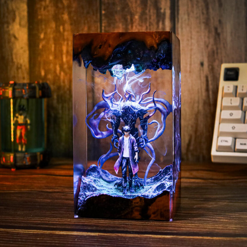 Dark Fantasy Warrior & Shadow Creature Resin lamp