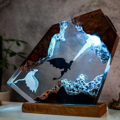 Fire Breathing Toothless and Light Fury Lamp
